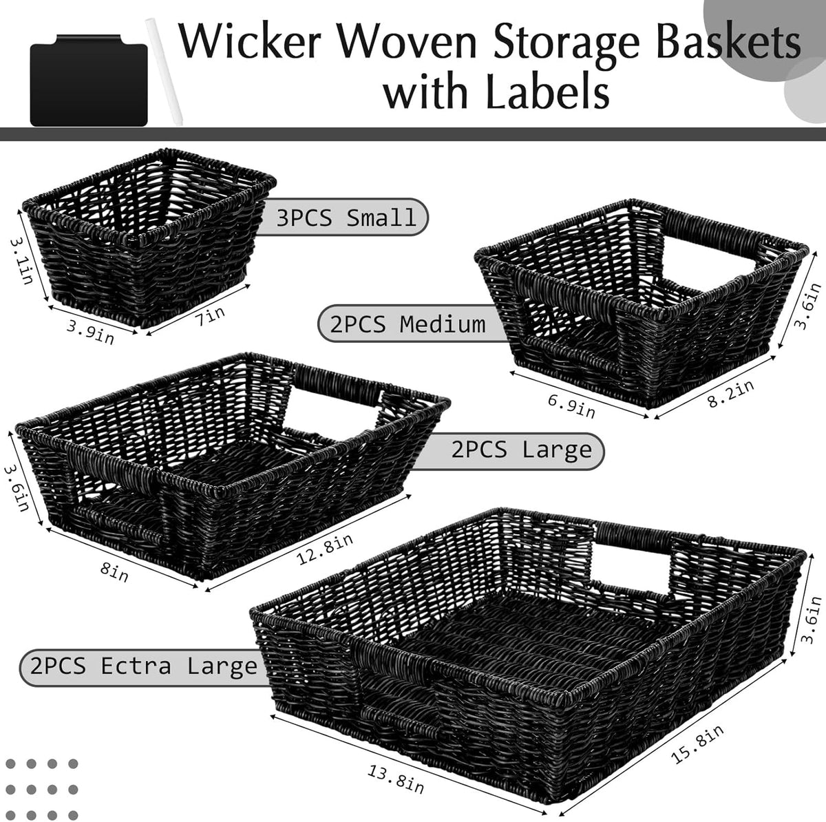 Marsui 9 Pcs Wicker Storage Baskets for Pantry Organization with Handle Labels Handwoven Multi-size Dark Brown Small Organizer Baskets Storage Bin Container for Shelves Closet Toilet Christmas Holiday