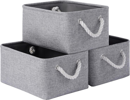 Large Storage Baskets- 15.7x11.8x8.26 inch Storage Bins for Shelves and Closet Organizing, Foldable Fabric Bin for Home Organization Clothes and Laundry (3-Pack, White&Khaki)