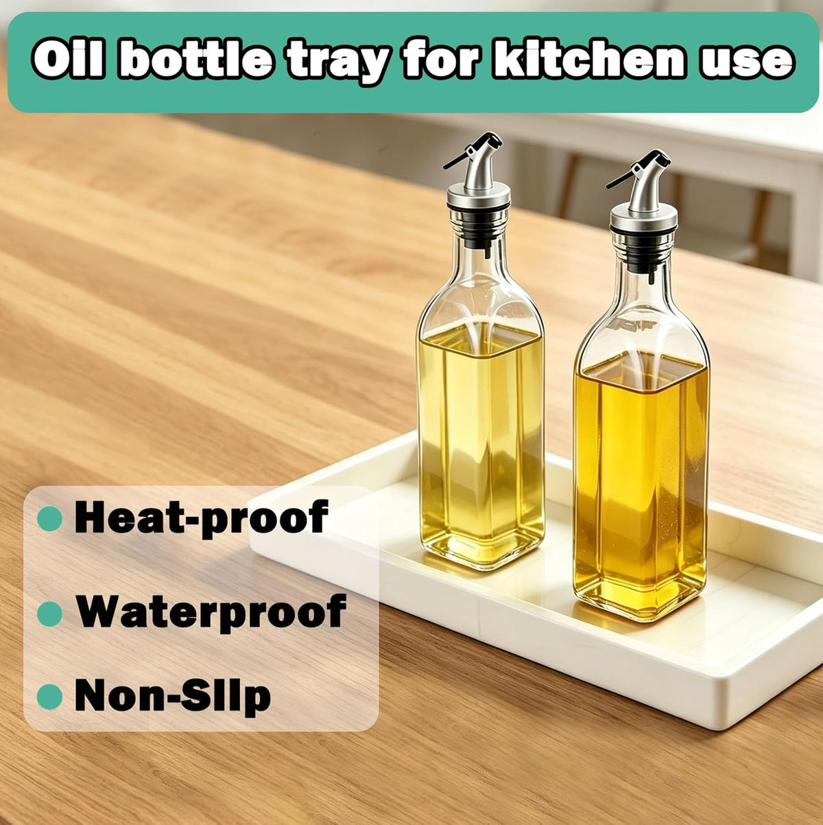 Oil Tray Kitchen Counter, Keeps Countertop Tidy, Kitchen Silicone Tray for Oil Bottle, Protect Bottles from Cracks and Scratches, for Glass Oils Sprayer and Bottle (Marble Design)