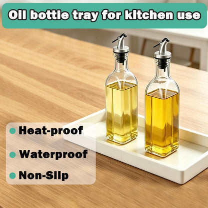 Oil Tray Kitchen Counter, Keeps Countertop Tidy, Kitchen Silicone Tray for Oil Bottle, Protect Bottles from Cracks and Scratches, for Glass Oils Sprayer and Bottle (Marble Design)