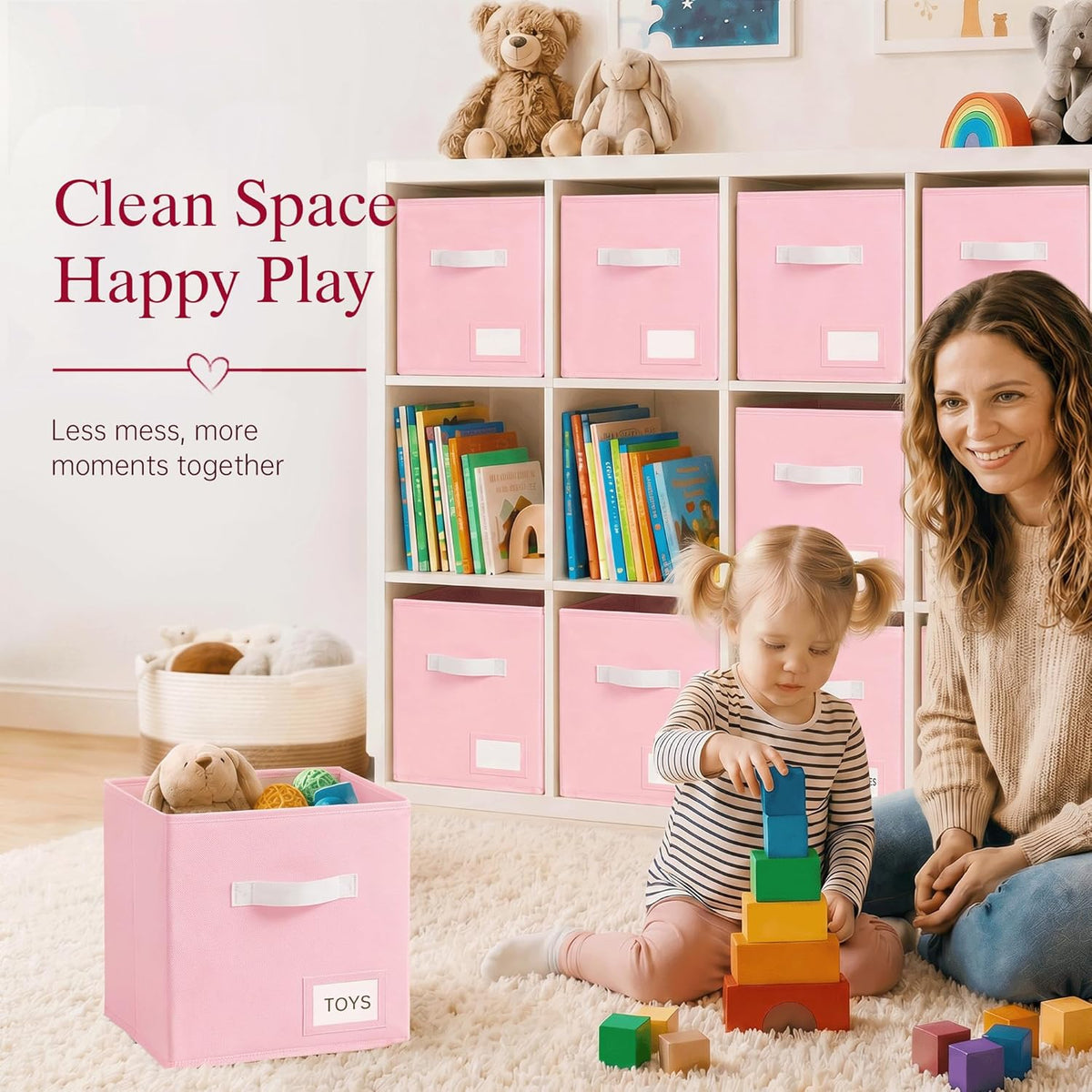 Storage Cubes, 11 Inch Fabric Storage Cubes Organizer Bins with Labels, Odor-Free & Sturdy PP Structure, Cubby Baskets for Closet, Shelves, Toys & Nursery (Beige)