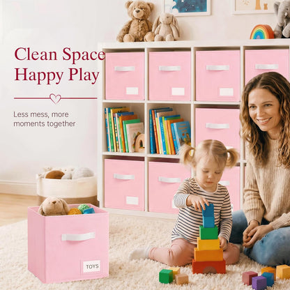 Storage Cubes, 11 Inch Fabric Storage Cubes Organizer Bins with Labels, Odor-Free & Sturdy PP Structure, Cubby Baskets for Closet, Shelves, Toys & Nursery (Beige)