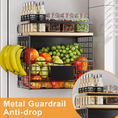 Magnetic Shelf for Fridge,Hanging Wall Basket for Potato Onion Fruit and Vegetable Storage Bins,Large Produce Container Magnetic Spice Rack for Refrigerator Kitchen Counter Pantry,Black