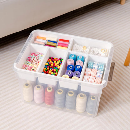 Citylife 17 QT Plastic Storage Box with Removable Tray Craft Organizers and Storage Clear Storage Container for Organizing Bead, Tool, Sewing, Playdoh