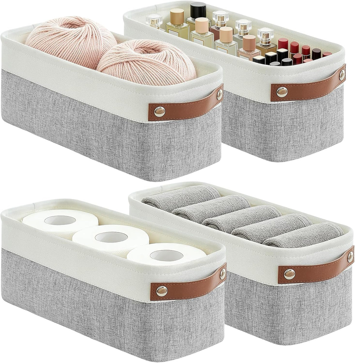 Bagnizer Large Fabric Storage Baskets | 50L Storage Bins, Decorative Linen Closet Baskets with Handles for Organizing, Shelf, Toys, Clothes, Home, Office, Nursery, 17x12x15Inches (Grey&White)