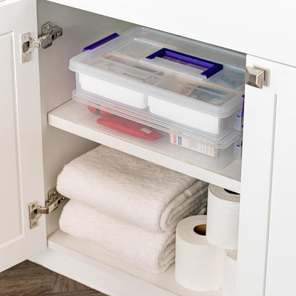 IRIS USA 6 Qt. Plastic Craft Storage Container Bins with Lids, Small Art & Office Supply Organizer Tote, Sensory Bins & Boxes for Home & University, Stackable, Secure Latch Buckles, Clear
