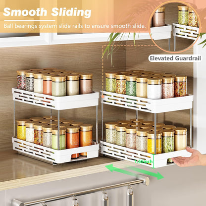 Pull Out Spice Rack Organizer for Cabinet, Slide Out Spice Racks Organizer, Spice Cabinet Organizers, Cabinet Size Need:12'' Highx11'' Deepx5'' Wide,Hold 10 Spice Jar Each Tier-2Tier, Black