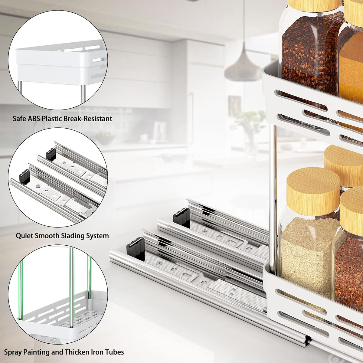 Pull Out Spice Rack Organizer for Cabinet, Slide Out Spice Racks Organizer, Spice Cabinet Organizers, Cabinet Size Need:12'' Highx11'' Deepx5'' Wide,Hold 10 Spice Jar Each Tier-2Tier, Black