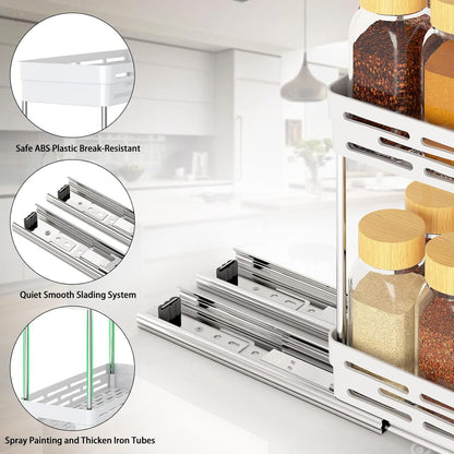 Pull Out Spice Rack Organizer for Cabinet, Slide Out Spice Racks Organizer, Spice Cabinet Organizers, Cabinet Size Need:12'' Highx11'' Deepx5'' Wide,Hold 10 Spice Jar Each Tier-2Tier, Black