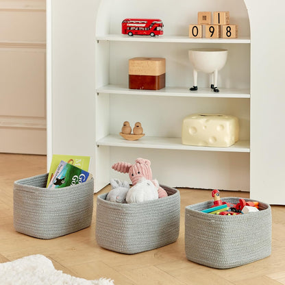 R RUNKA Small Cotton Rope Basket – Storage Bin for Organizing (10.6" x 6.7" x 6.7"), Bathroom Storage Basket for Shelf, Counter & Closet（Beige）