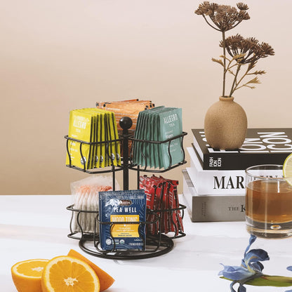 Sorbus Tea Bag Spinning Carousel - Tea Caddy Organizer for Countertop - Matcha Station Accessories - 2 Tier Revolving Storage for Pantry - Holds Up to 60 Large Tea Bags