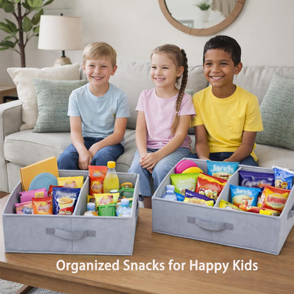 3 Pack Snack Organizer for Countertop, Larger Compartments Hold More, Fabric Snack Organizer Bins with Handles, Sturdy Reinforced Design for Pantry, Cabinet, Living Room & Game Room