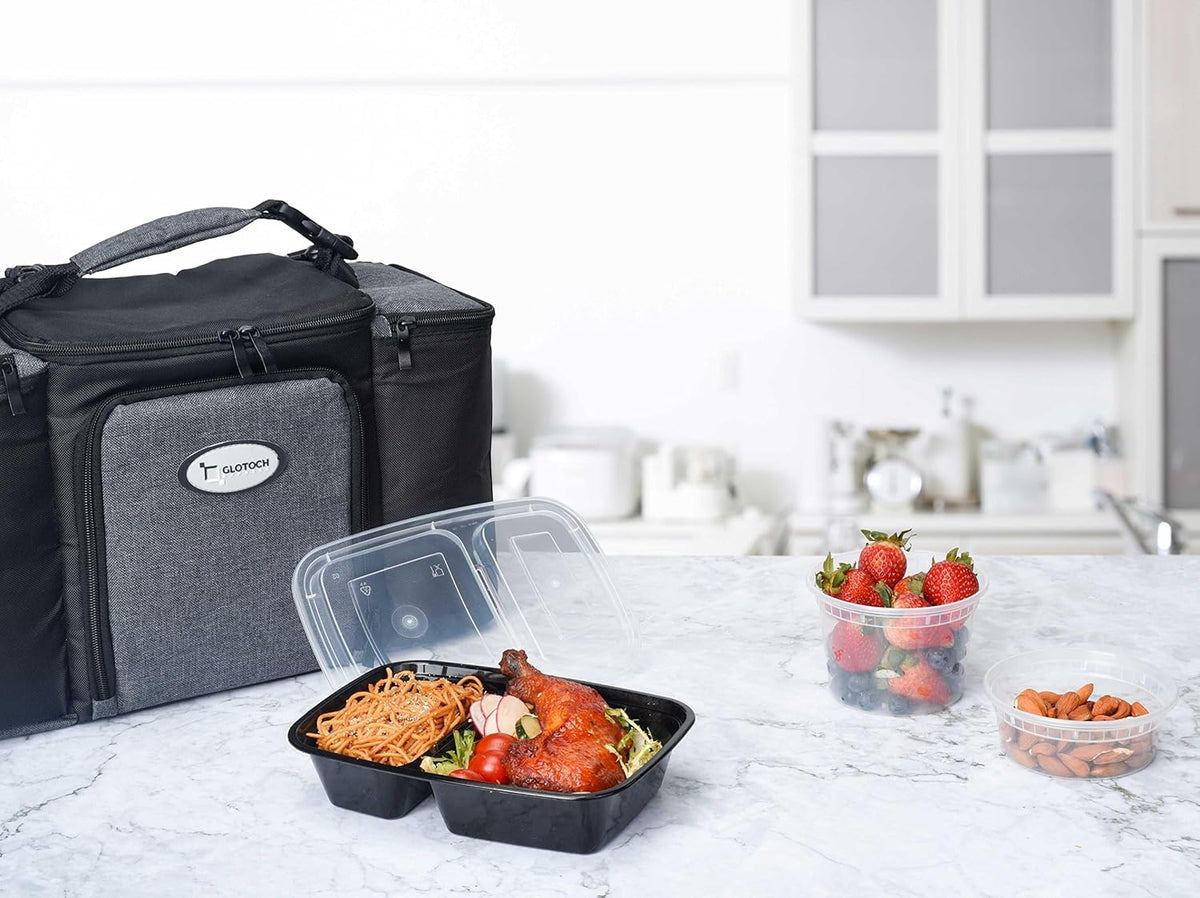 50 Pack (100-Piece) 32 oz Sturdy Leakproof 2-Compartment Meal Prep Containers with Lids, Plastic Food Storage Containers for Lunch, Microwave, Freezer, and Dishwasher Safe Takeout Containers