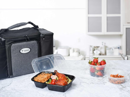 50 Pack (100-Piece) 32 oz Sturdy Leakproof 2-Compartment Meal Prep Containers with Lids, Plastic Food Storage Containers for Lunch, Microwave, Freezer, and Dishwasher Safe Takeout Containers