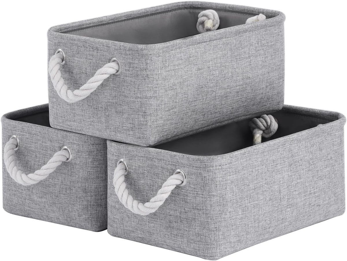 Large Storage Baskets- 15.7x11.8x8.26 inch Storage Bins for Shelves and Closet Organizing, Foldable Fabric Bin for Home Organization Clothes and Laundry (3-Pack, White&Khaki)