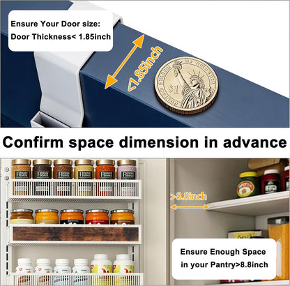 8 Tier Pantry Door Organizer Spice Rack, 2-IN-1 Wall Mount or Hanging Over Door Seasoning Organizer with Adjustable Baskets, Heavy Duty Behind Door Storage Shelves for Pantry, Cabinet and Kitchen