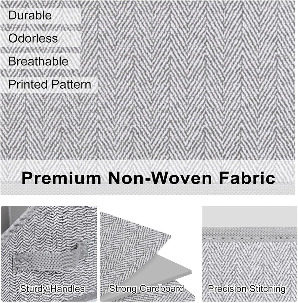 WUIKE Closet Organizers and Storage, Trapezoid Storage Bins, Fabric Closet Bins with Handles, Foldable Storage Baskets for Clothes, Purse, Blanket, Herringbone Gray, Extra Large