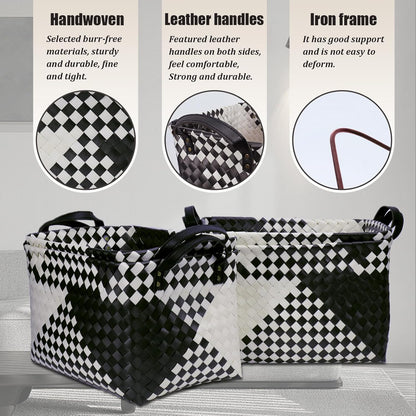 BROWNLILY Handwoven Clothes Basket Laundry Hampers Large Wicker Storage Baskets for Shelves Blankets Closet Storage Bins Car Bedroom Bathroom Organizers and Storage Bath (Pack of 4, Brown)