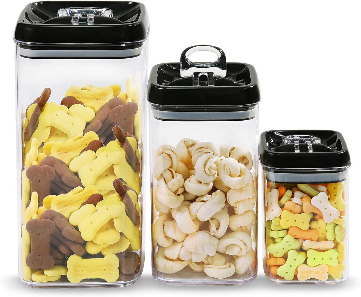 Felli Flip Tite Storage Container with Built-In Spoon & Airtight Lid 5” Large-M Ring Flip Top, Stackable Acrylic Canister for Sugar Flour Powder, Kitchen Pantry Organizer (1.8qt), 2 spoons
