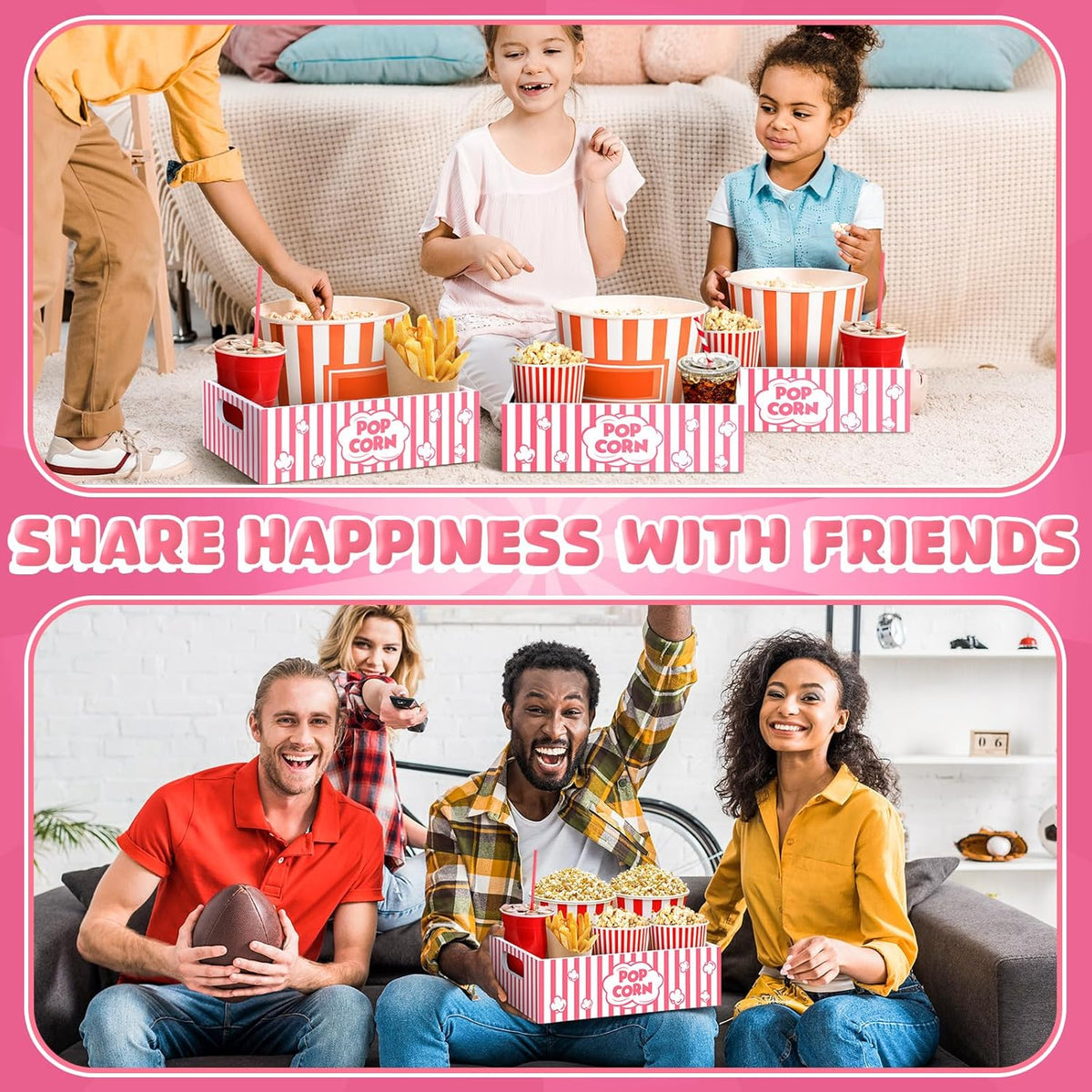 Movie Night Supplies Snack Trays with Handles Reusable Wooden Movie Gift Basket for Theater Popcorn Bucket Bowl Box Container Family Room Decor(Classic Style)