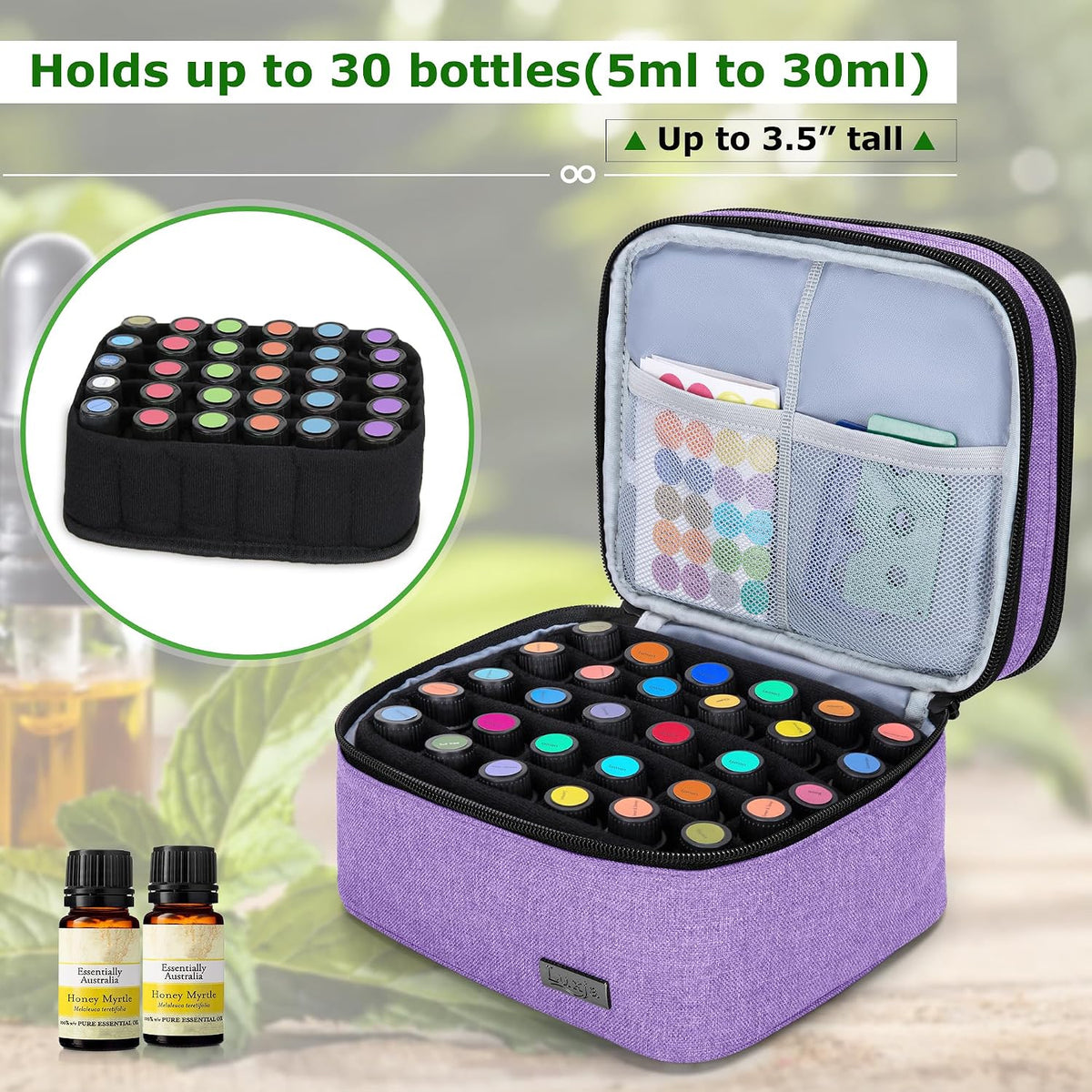 LUXJA Essential Oil Carrying Case - Holds 30 Bottles (5ml-30ml, Also Fits for Roller Bottles), Double-Layer Organizer for Essential Oil and Accessories, Black (Bag Only)