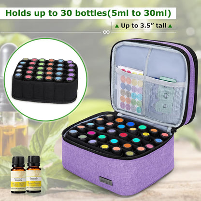 LUXJA Essential Oil Carrying Case - Holds 30 Bottles (5ml-30ml, Also Fits for Roller Bottles), Double-Layer Organizer for Essential Oil and Accessories, Black (Bag Only)
