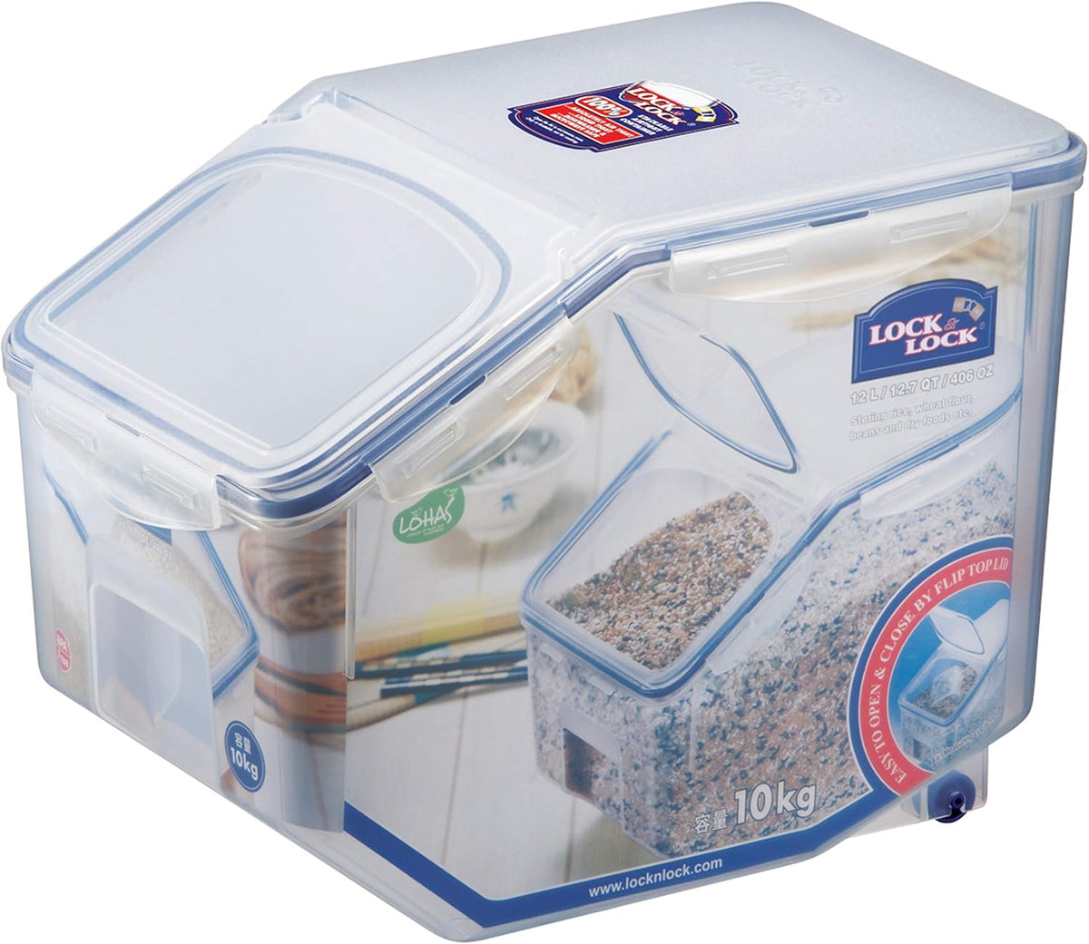 LOCK & LOCK Easy Essentials Food lids (flip-top) / Pantry Storage/Airtight containers, BPA Free, top-16.5 Cup-for Cereal, Clear