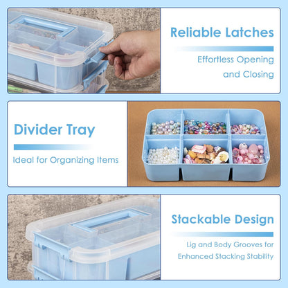 CraftGenes Grey&White Modern Plastic Storage Box - 4-Layer Durable Craft Storage Containers with 2 Removable Trays for Arts & Crafts Supplies, Sewing, Office, Seasonal Decor