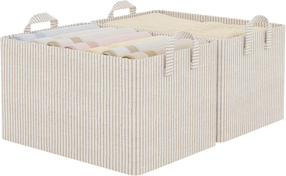 StorageWorks Storage Bins, Shelves Baskets for Organizing, Fabric Closet Organizers with Handles, Metal Frame, Beige-Cotton-linen, 2-Pack