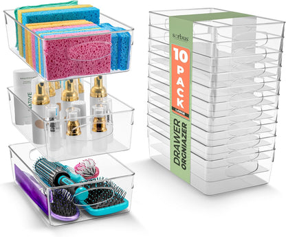 Sorbus Small Clear Plastic Storage Bins for Organizing, Clear Organizer Bins with Handles, Plastic Storage Bins for Closet, Pantry, Fridge, Medicine Cabinet Organizer, Shelves, Freezer, Drawer