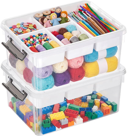 Citylife 17 QT Plastic Storage Box with Removable Tray Craft Organizers and Storage Clear Storage Container for Organizing Bead, Tool, Sewing, Playdoh