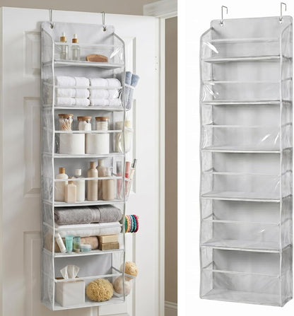 HOMELUX THEORY UPGRADED 6 Tiers Over The Door Organizer Hanging - 100D EXTRA THICK & 50lbs HUGE CAPACITY, 12 Side Mesh Pockets Over The Door Shoe Organizer, Hanging Closet Organizer (Ivory, 1pc)