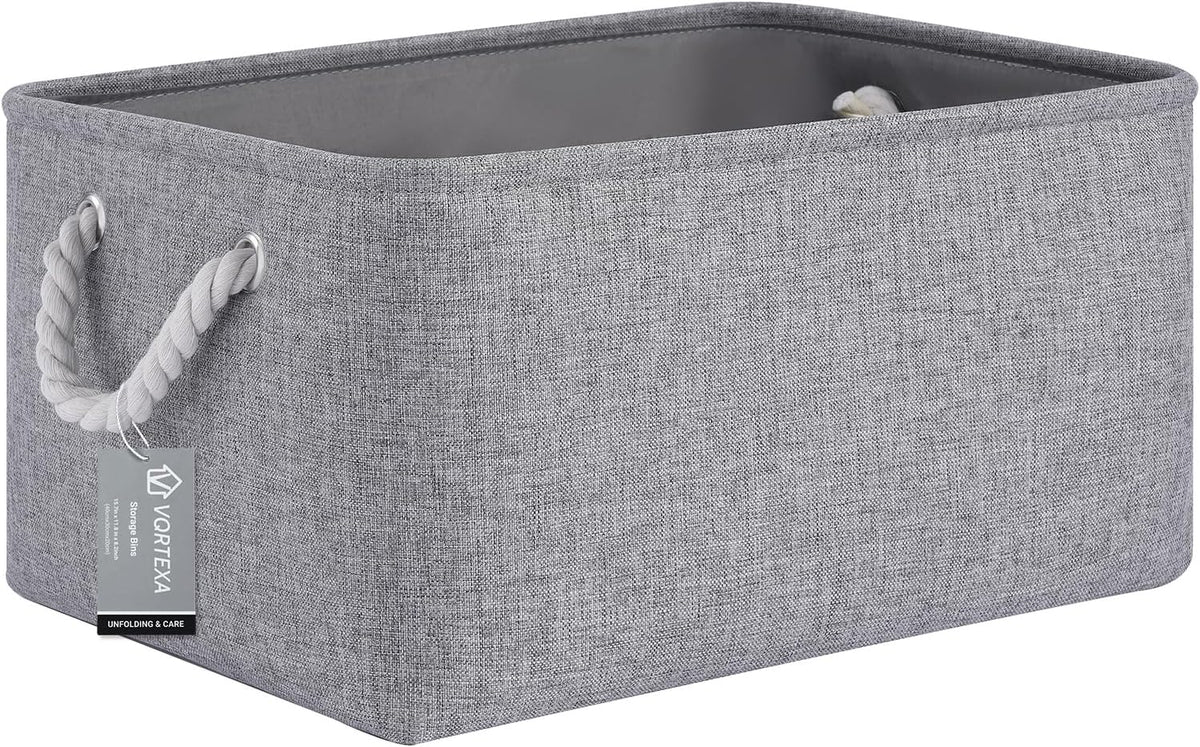 Large Storage Baskets- 15.7x11.8x8.26 inch Storage Bins for Shelves and Closet Organizing, Foldable Fabric Bin for Home Organization Clothes and Laundry (3-Pack, White&Khaki)