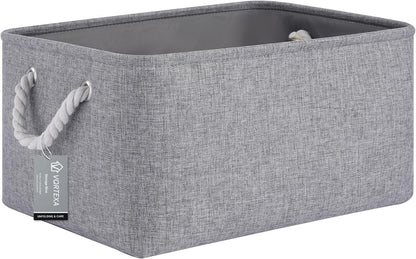 Large Storage Baskets- 15.7x11.8x8.26 inch Storage Bins for Shelves and Closet Organizing, Foldable Fabric Bin for Home Organization Clothes and Laundry (3-Pack, White&Khaki)