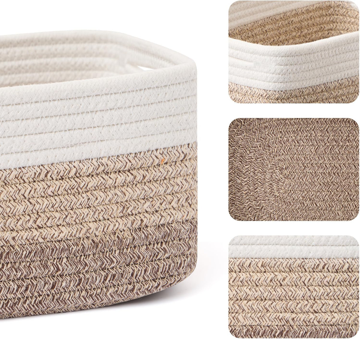 MiniArk Small Storage Baskets for Organizing | Closet Organizer Bins | Shelf Toy Basket | Woven Rope Baskets | Cube Decorative Box | Shallow Basket | L11.5xW7.5xH4.7| Brown