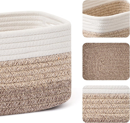 MiniArk Small Storage Baskets for Organizing | Closet Organizer Bins | Shelf Toy Basket | Woven Rope Baskets | Cube Decorative Box | Shallow Basket | L11.5xW7.5xH4.7| Brown