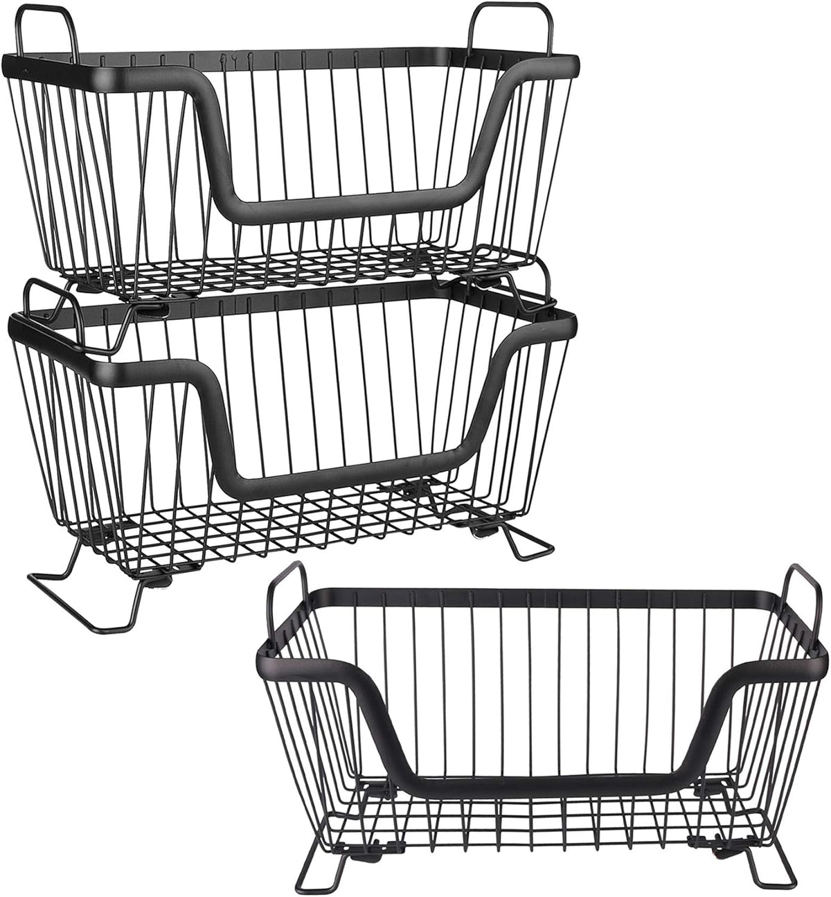 LOTTS Stackable wire basket for pantry, Metal Pantry basket, Storage Organizer Bin with Handles, Fruit basket for Kitchen Cabinets, Pantry, Closets, Bedrooms, Bathrooms (12.6×6.5×7.6")