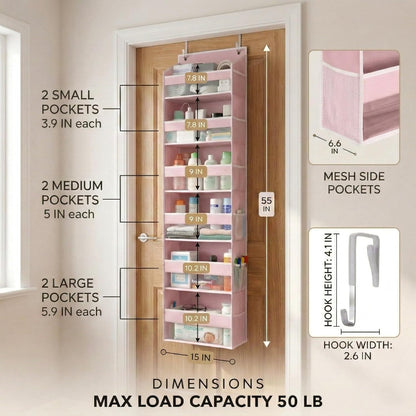 HOMELUX THEORY UPGRADED 6 Tiers Over The Door Organizer Hanging - 100D EXTRA THICK & 50lbs HUGE CAPACITY, 12 Side Mesh Pockets Over The Door Shoe Organizer, Hanging Closet Organizer (Ivory, 1pc)