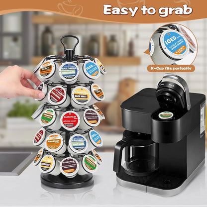 BLACKSMITH FAMILY 36 K Cup Pod Carousel Easy Assembly Design K Cup Holders,K Cup Holder, K Cups Holder,K Cup Carousel, 4-Tier Coffee Pods Holder Storage Organizer Stand,Glossy Black