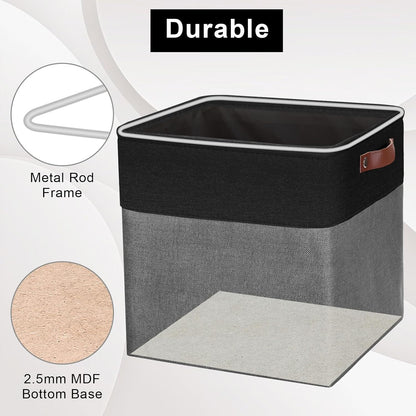 Bagnizer Large Fabric Storage Baskets | 50L Storage Bins, Decorative Linen Closet Baskets with Handles for Organizing, Shelf, Toys, Clothes, Home, Office, Nursery, 17x12x15Inches (Grey&White)