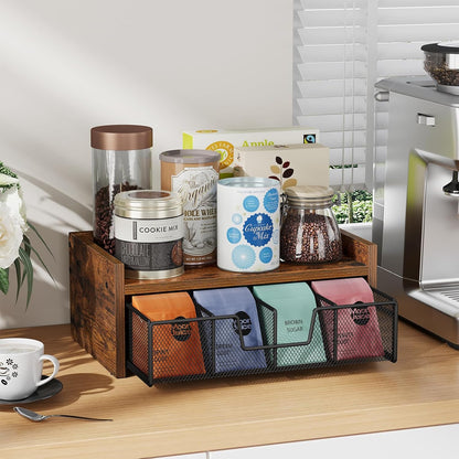 YINMIT Tea Bag Organizer, Tea Bag Holder with Drawer, Wood Tea Box Organizers and Storage Chest, Tea Station Chest Display for Countertop Kitchen, Office