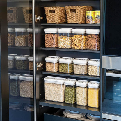 Felli Flip Tite Storage Container with Built-In Spoon & Airtight Lid 5” Large-M Ring Flip Top, Stackable Acrylic Canister for Sugar Flour Powder, Kitchen Pantry Organizer (1.8qt), 2 spoons