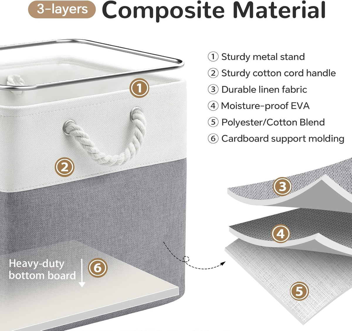 Large Storage Baskets- 15.7x11.8x8.26 inch Storage Bins for Shelves and Closet Organizing, Foldable Fabric Bin for Home Organization Clothes and Laundry (3-Pack, White&Khaki)
