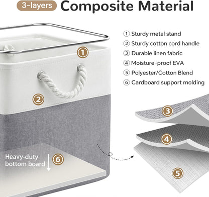 Large Storage Baskets- 15.7x11.8x8.26 inch Storage Bins for Shelves and Closet Organizing, Foldable Fabric Bin for Home Organization Clothes and Laundry (3-Pack, White&Khaki)