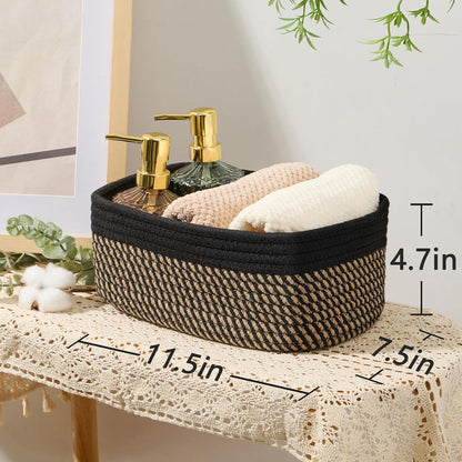 MiniArk Small Storage Baskets for Organizing | Closet Organizer Bins | Shelf Toy Basket | Woven Rope Baskets | Cube Decorative Box | Shallow Basket | L11.5xW7.5xH4.7| Brown