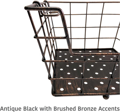 Mikasa Gourmet Basics Ferme 4-Tier Market Basket - Antique Black Wire and Acacia Wood Handle, Kitchen Fruit Vegetable Storage Organizer, 13.5 x 11.5 x 51 Inches