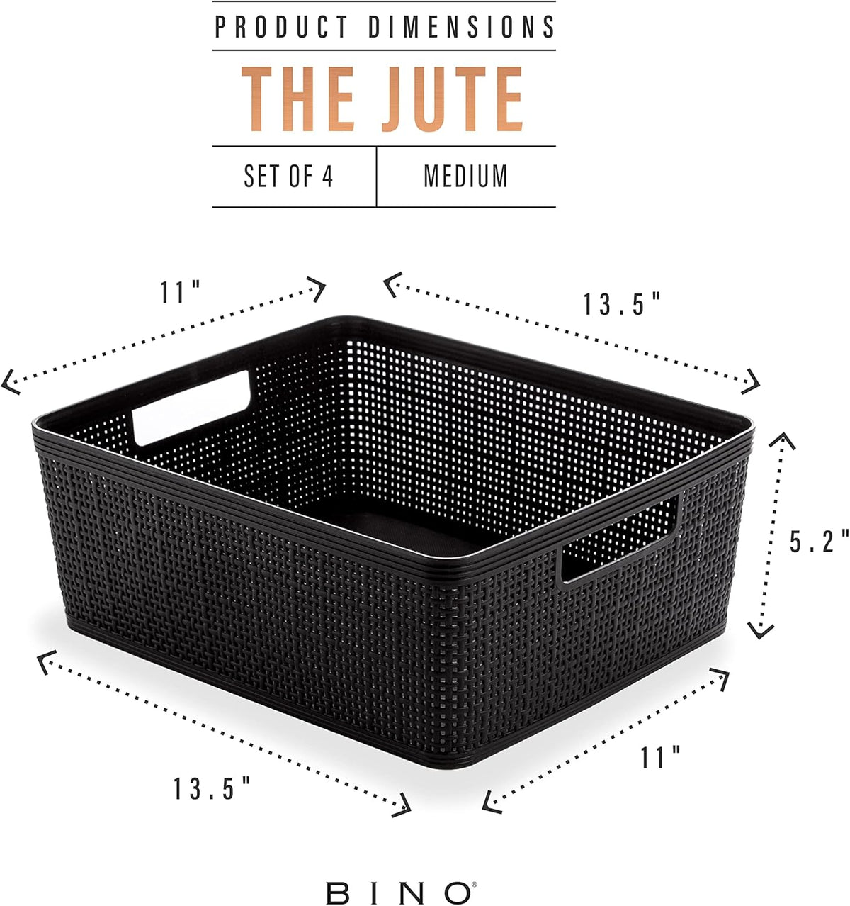 BINO | Woven Plastic Basket | Small (Natural), 5-Pack | THE JUTE COLLECTION | Home Organization, Space - Saving Storage, Stylish Design | Jute Basket | Plastic Storage Basket