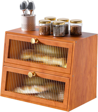 Bread Box for Kitchen Countertop,Extra Large 2 Layer Breadbox Wooden Farmhouse Bread Storage Container Bread Bin Bread Holder Food Organizer Pantry Shelf Acrylic Window(Black)