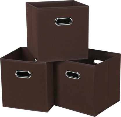 Black Fabric Cubby Storage Bins，13x13x13 Inches ，Cube Organizer Bin Foldable Storage Boxes with Dual Handles Fabric Organizer Box and collapsible Storage basket，Set of 3 ，Black