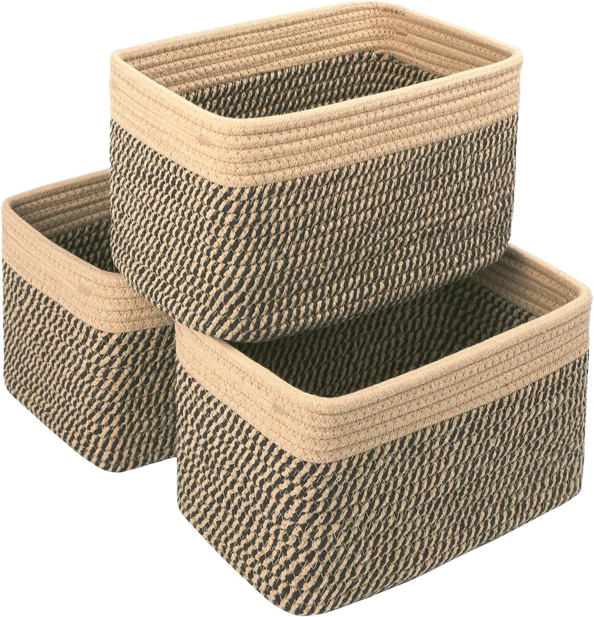 R RUNKA Small Cotton Rope Basket – Storage Bin for Organizing (10.6" x 6.7" x 6.7"), Bathroom Storage Basket for Shelf, Counter & Closet（Beige）